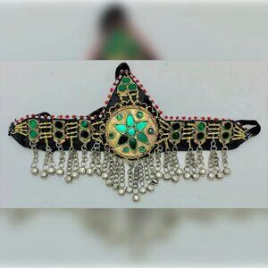 Green Kuchi Afghan Matha Patti, Ethnic Hair Jewelry, Afghan Hair Accessories,